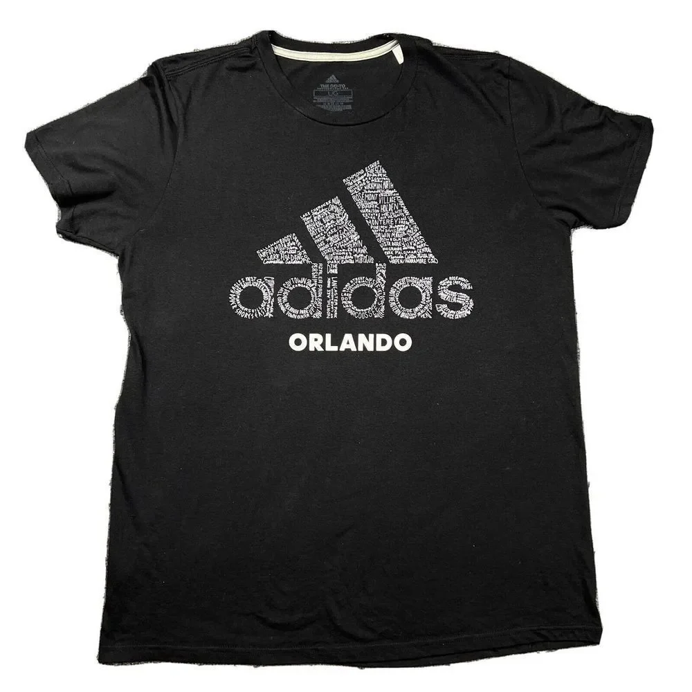 Adidas Orlando Three Stripe T Shirt Adult Size Large L Black Performance Tee‎